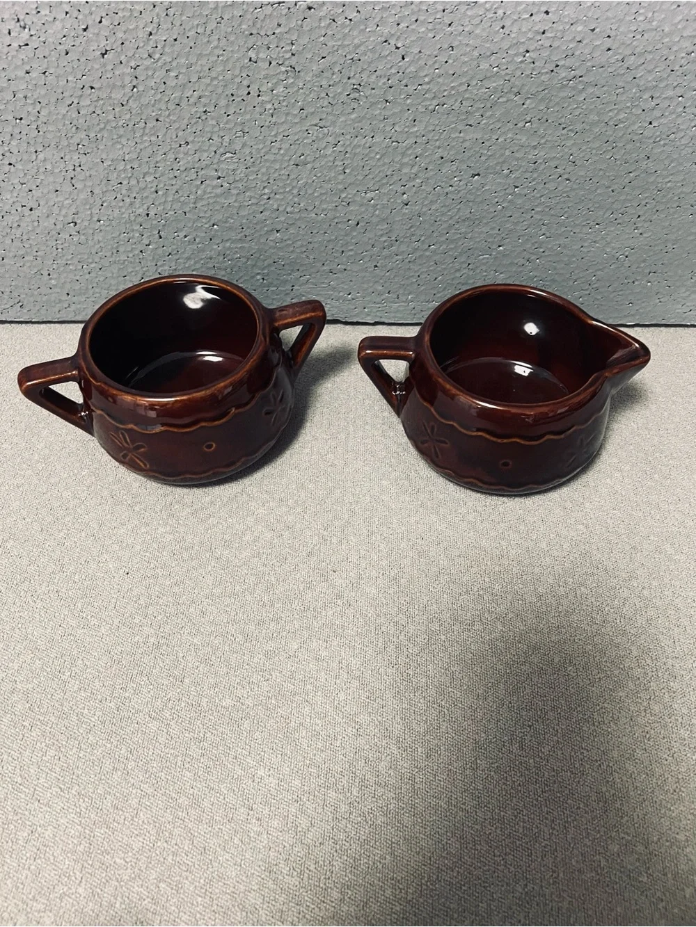 MARCREST Daisy and Dot Ceramic Creamer and Sugar Set Colorado Brown Glaze